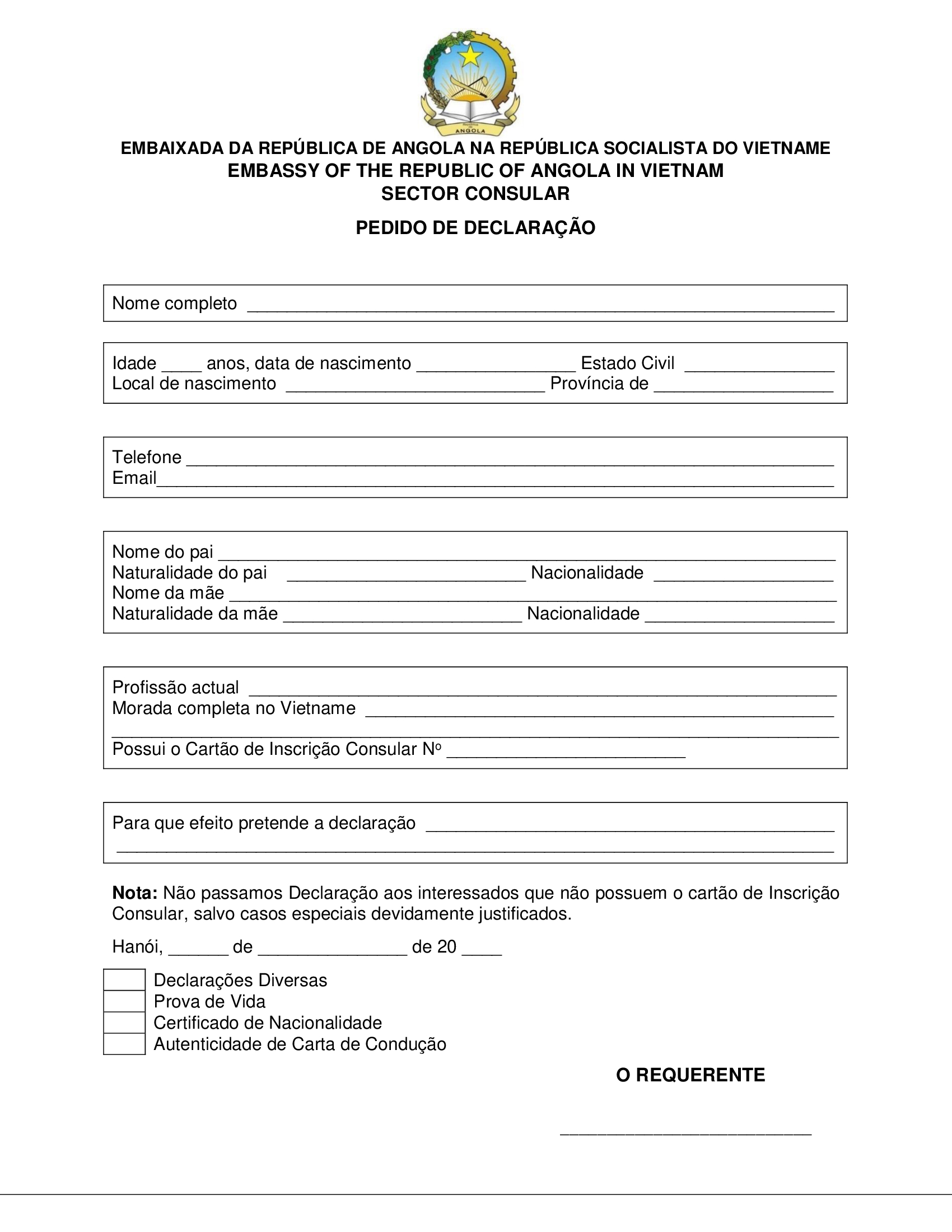 Declaração De Compromisso Angola Embassy 9419