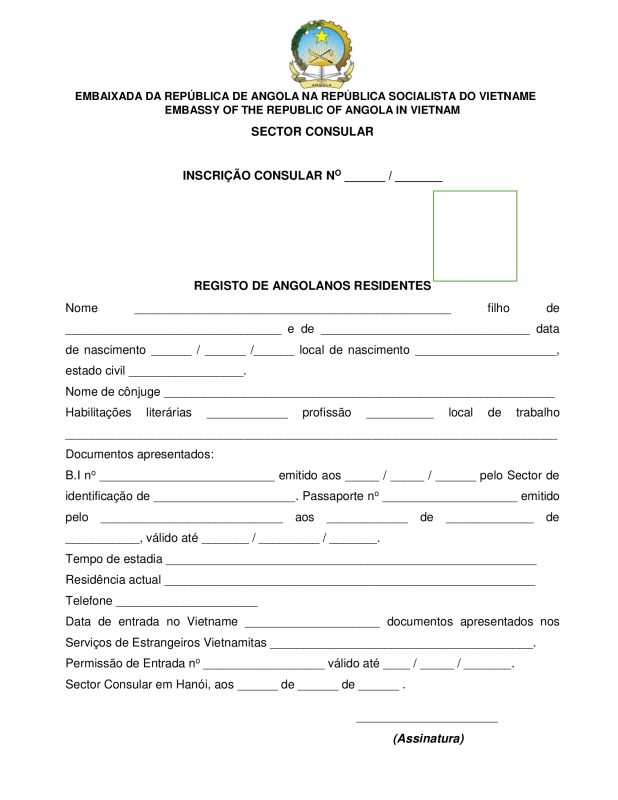 Formulário Para Declaração Do Registro Consular Angola Embassy 7604